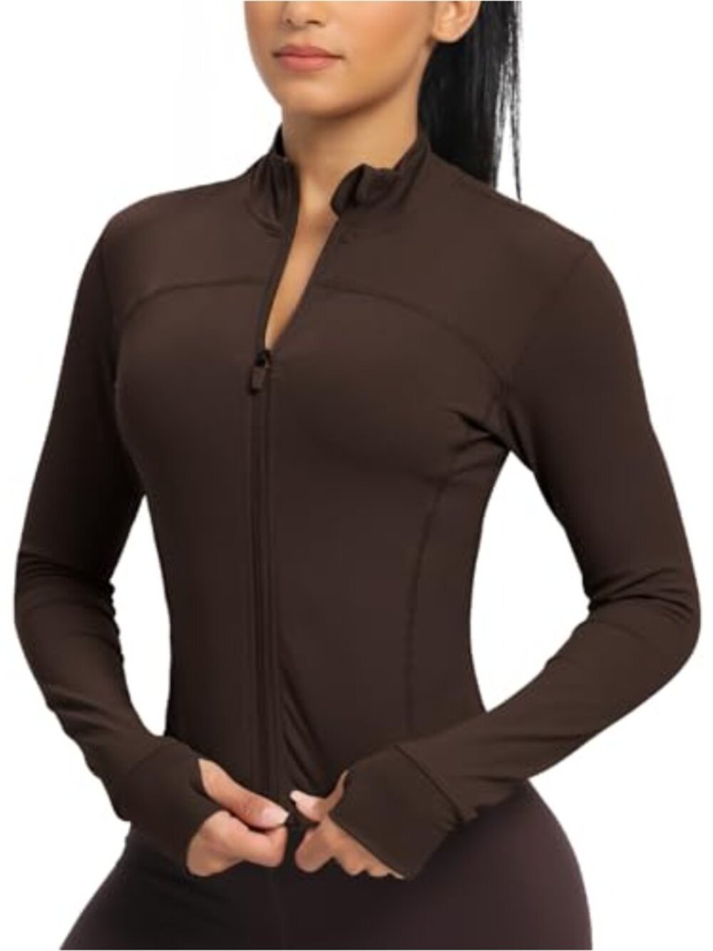 Women's Athletic Cropped Running Jacket Zip-Up Yoga Top Thumb Holes